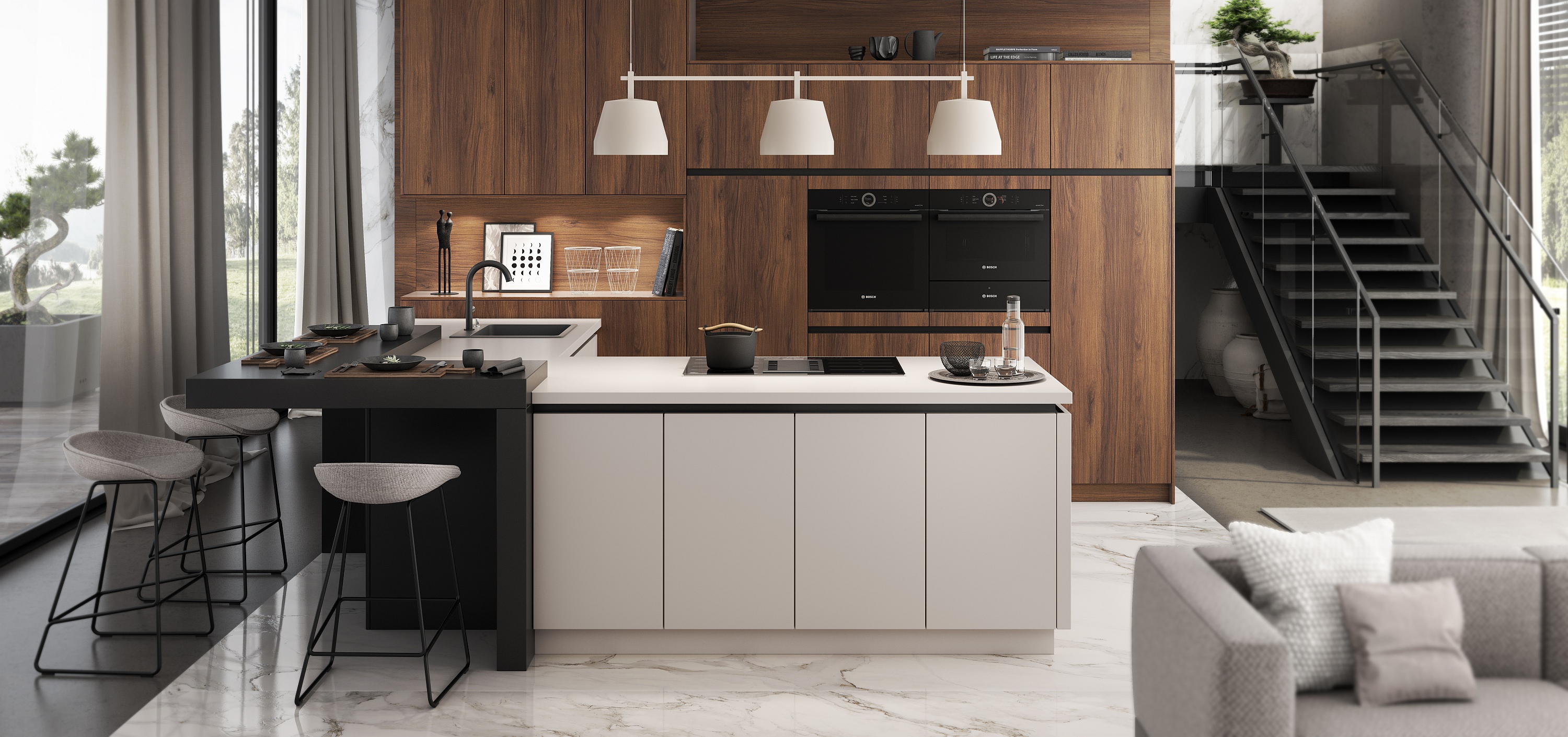 Artego Küche grifflos Kaschmir Walnuss