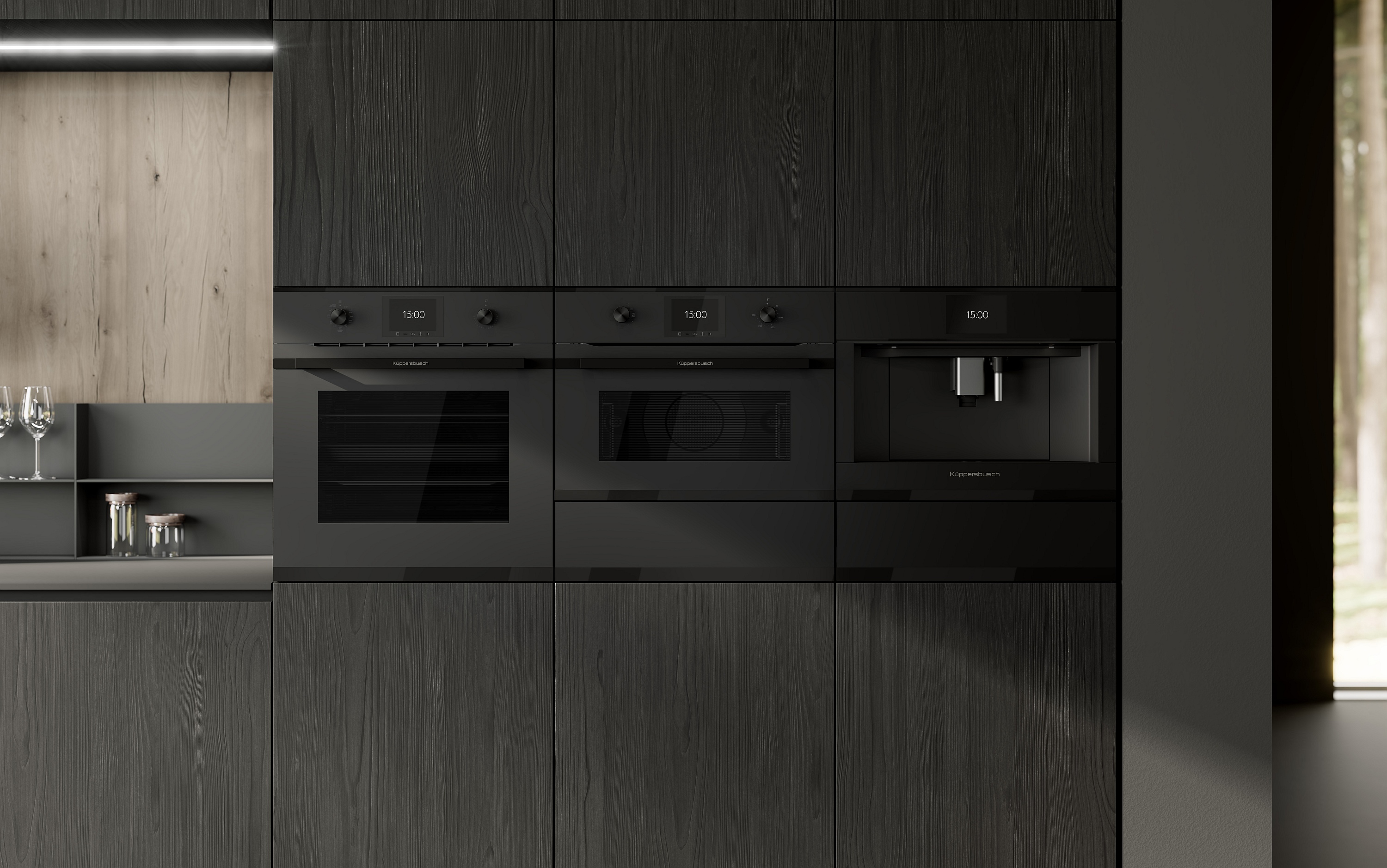 Küppersbusch BlackMatt 3 Einbaugeräte nebeneinander